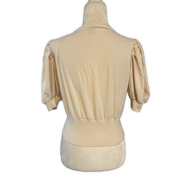 French Connection Ivory Beige Bubble Short Sleeve Crop Knit Sweater Top Small - Picture 2 of 7